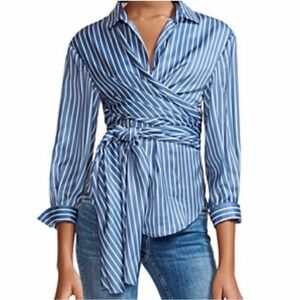 Make Blue Striped Wrap Top